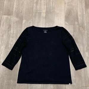 Womens Talbots Lace Mesh Sleeves‎ Boatneck Top Shirt